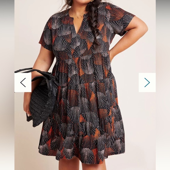 Anthropologie Dresses & Skirts - Anthropologie Maeve Harper Tunic V Neck Mini Dress Tiered Size 3X Black Orange
